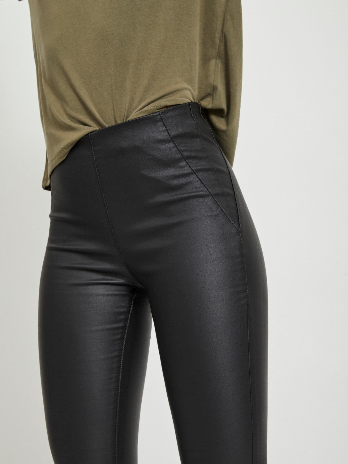 Objbelle Coated Leggings Dark Earth