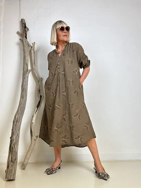 GASPAR L.BUTTERFLY DRESS TAUPE