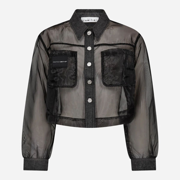 HL-ORGANZA CROP DENIM SHIRT BLACK