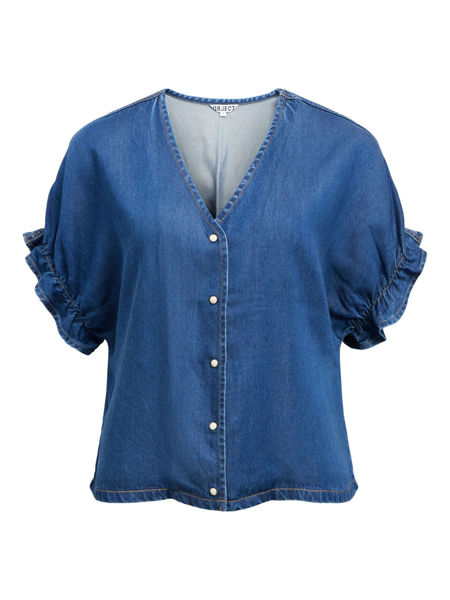 OBJFRAME V-NECK TOP M BLUE
