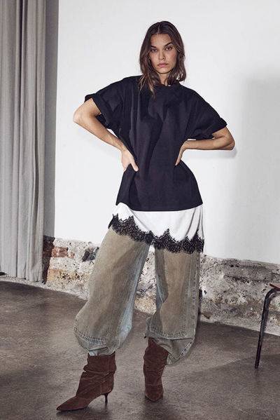 HL-Loose Mix Lingerie Tee BLACK
