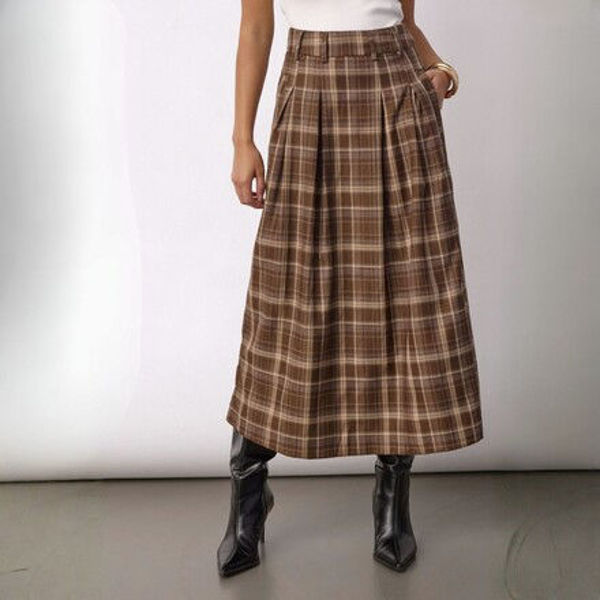 CCDagny Anya Check Pleat Skirt BROWN