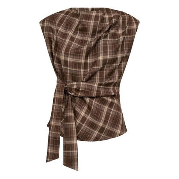 CCDagny Check Pleat Top BROWN